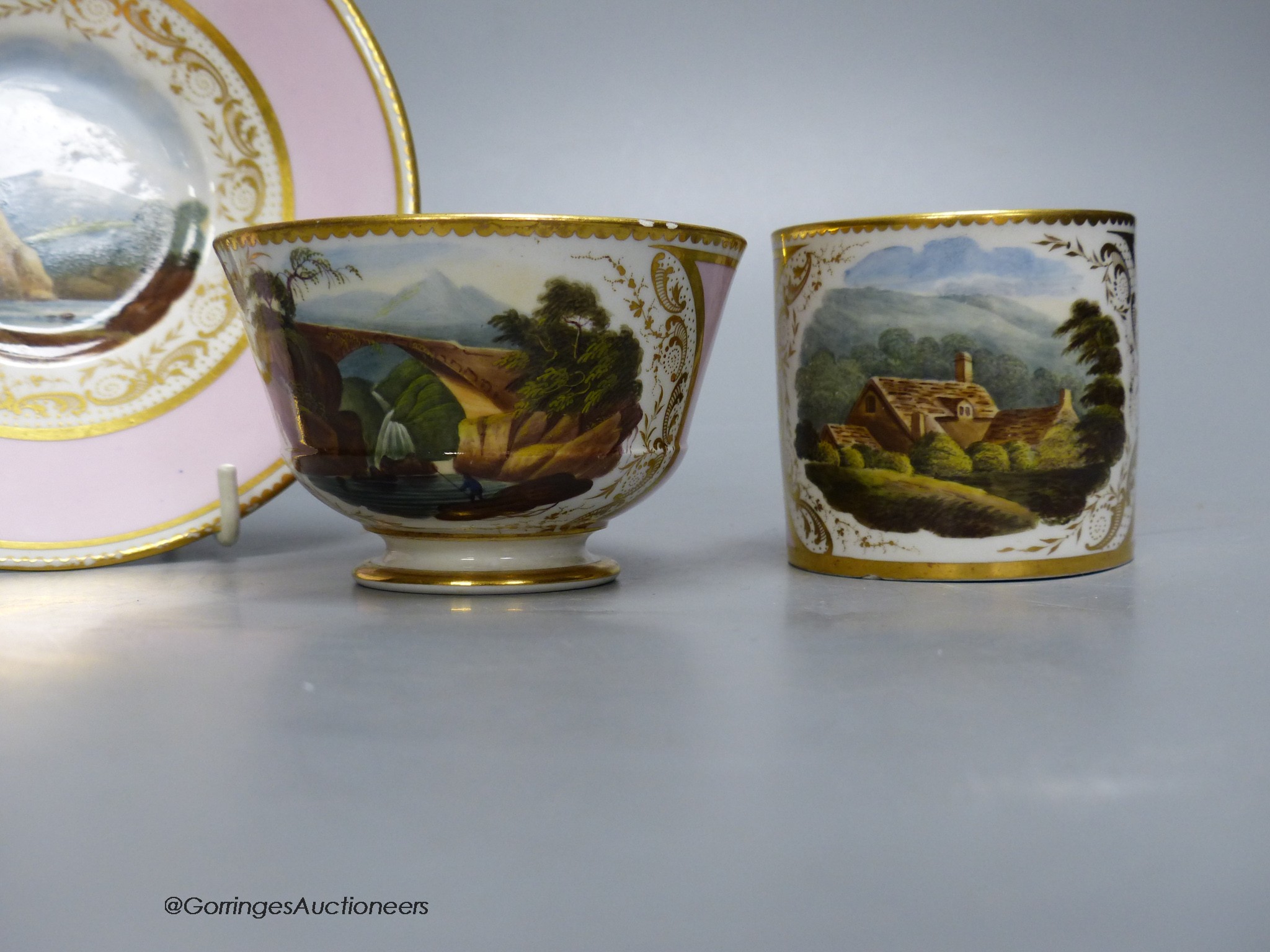 A finest quality Barr Flight and Barr coffee can, teacup and saucer painted with named scenes - Image 2 of 4