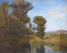 Percy Belgrave (19th C.), oil on canvas, Mullions Mill Pond, inscribed verso, 50 x 61cm