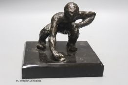 Victor Salmones. An abstract bronze of a crouching male, limited edition 4/10, height 16cm