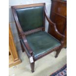 A George III style mahogany desk chair, W.57cm D.58cm H.92cm