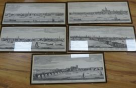 After S and N Buck, set of five reprints, Views along the River Thames in 1749, 32 x 82cm
