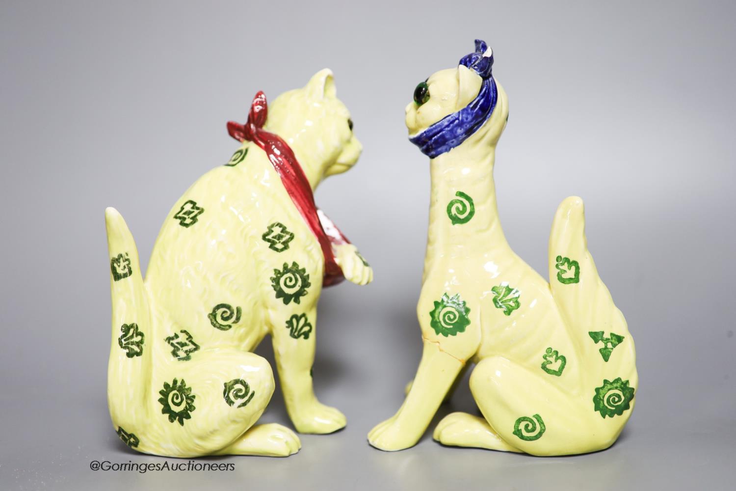 Two early 20th century Galle style pottery cats, tallest 19cm - Image 3 of 7