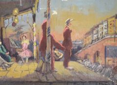 After Walter Richard Sickert, oil on board, Brighton Pierrots, 30.5 x 41cm, unframed