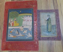 Indian School, two unframed gouache, Figures bathing and study of a sage standing upon a fish, 22 x