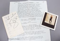 A David Bowie autograph on lined address book paper, dated 1985, along with a polaroid of Patsy