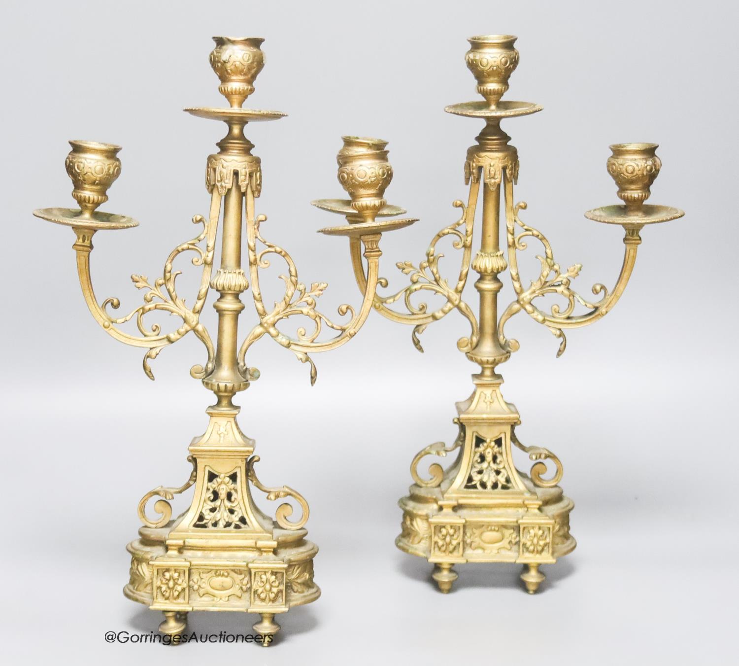 A pair of 19th century French ormolu candelabra, height 34cm - Image 3 of 3