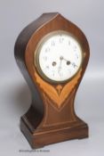 An Edwardian mahogany inlaid balloon mantel clock, height 35cm