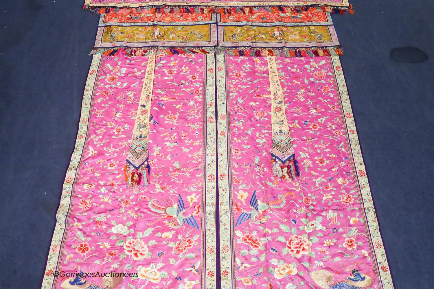 A pair of 20th century Chinese silk embroidered ceremonial panels, possibly for a wedding, 228cm - Image 4 of 10