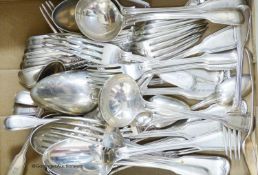 A part canteen of Victorian silver fiddle and thread pattern flatware by George Adams, various
