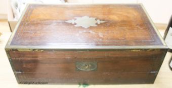 A late Georgian brass mounted rosewood writing slope, width 45cm height 18cm