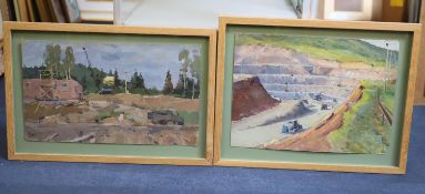 Russian School, two oils on board, View of a quarry and a similar construction scene, one