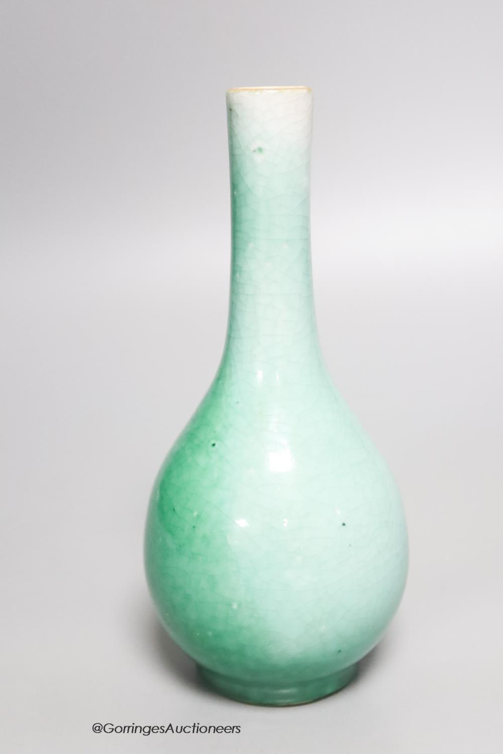 A Chinese green crackle glazed bottle vase, height 19cm - Image 2 of 4