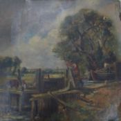 After Constable, oil on canvas, The Lock, 33 x 33cm, unframed
