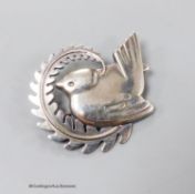 A Georg Jensen sterling 'dove on an olive branch brooch, design no.309, 48mm.