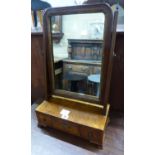 An 18th century and later figured walnut toilet mirror, the box base fitted with three drawers, W.