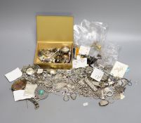 A quantity of assorted minor mainly silver or white metal jewellery including chains, charms,