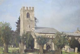 Stanley Orchart (1920-2005), oil on canvas board, View of a church, signed, 35 x 50cm