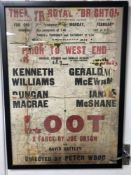 An original 1965 'Kenneth Williams FAILED PRODUCTION.. 'Loot' A farce by Joe Orton, framed poster,