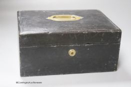 A Victorian leather bound writing box, length 27cm