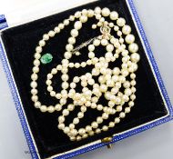 A single strand graduated cultured pearl necklace, 46cm, a simulated pearl necklace and an