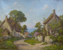 Tom Mostyn (1864-1930), oil on canvas, Coastal cottages, signed, 55 x 70cm