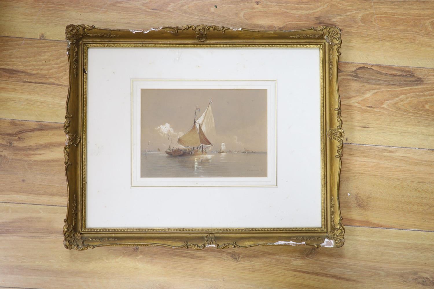 Robert Taylor Pritchett (1823-1907), watercolour, Sail barges off Venice, signed, 17 x 24cm - Image 2 of 2