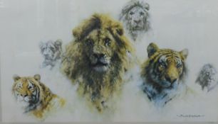 David Shepherd, limited edition print, 'Just Cats', signed in pencil, 615/850, overall 53 x 88cm