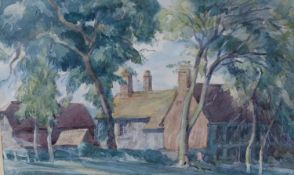 Ernest Alfred Sallis-Benney, A.R.C.A, (1894-1966), watercolour, Trees beside a country house,