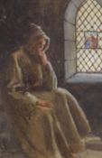 William Tatton Winter (1855-1928), watercolour, Monk seated beside a window, monogrammed, 24 x 17cm