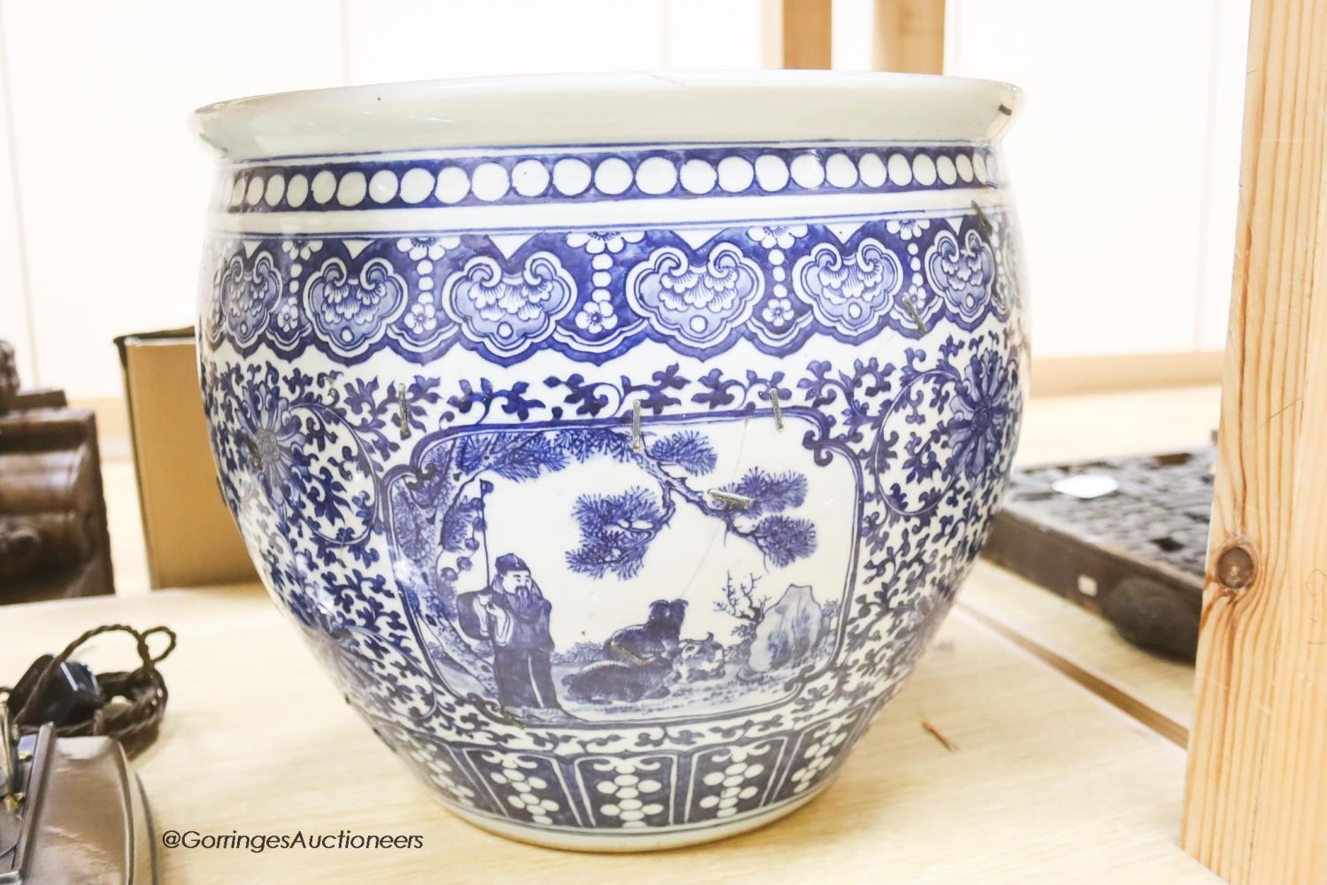 A 19th century Chinese blue and white jardiniere, height 34cm - Image 2 of 6