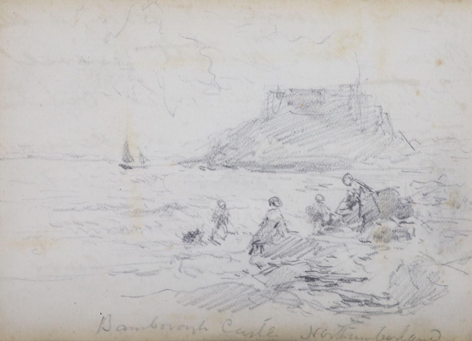 Charles Rowbotham (1826-1904), pencil sketch, Banburgh Castle, with letter from the artist verso, 8 - Image 3 of 3