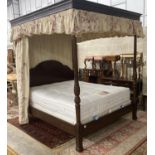 And So To Bed. A George III style mahogany four poster 5ft bedstead, together with drapes, divan