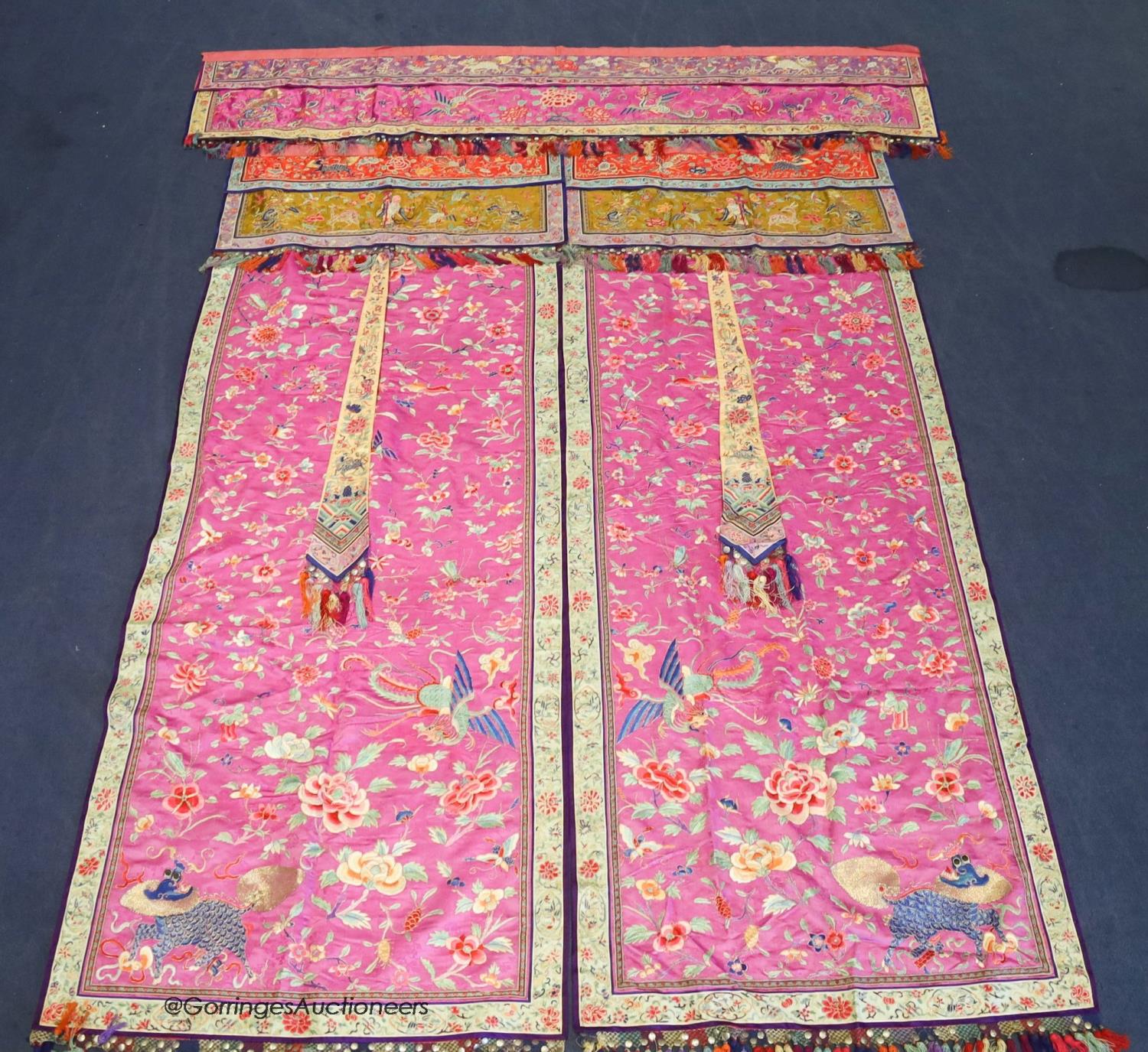 A pair of 20th century Chinese silk embroidered ceremonial panels, possibly for a wedding, 228cm - Image 10 of 10