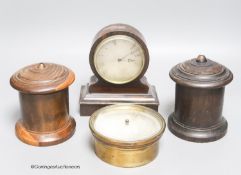 Mixed collection: a small rosewood VAP timepiece, a barometer, two lignum vitae string boxes, a