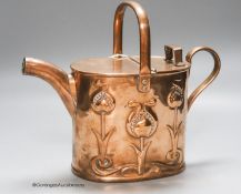 An Art Nouveau Joseph Sankey embossed copper water can, height 22cm