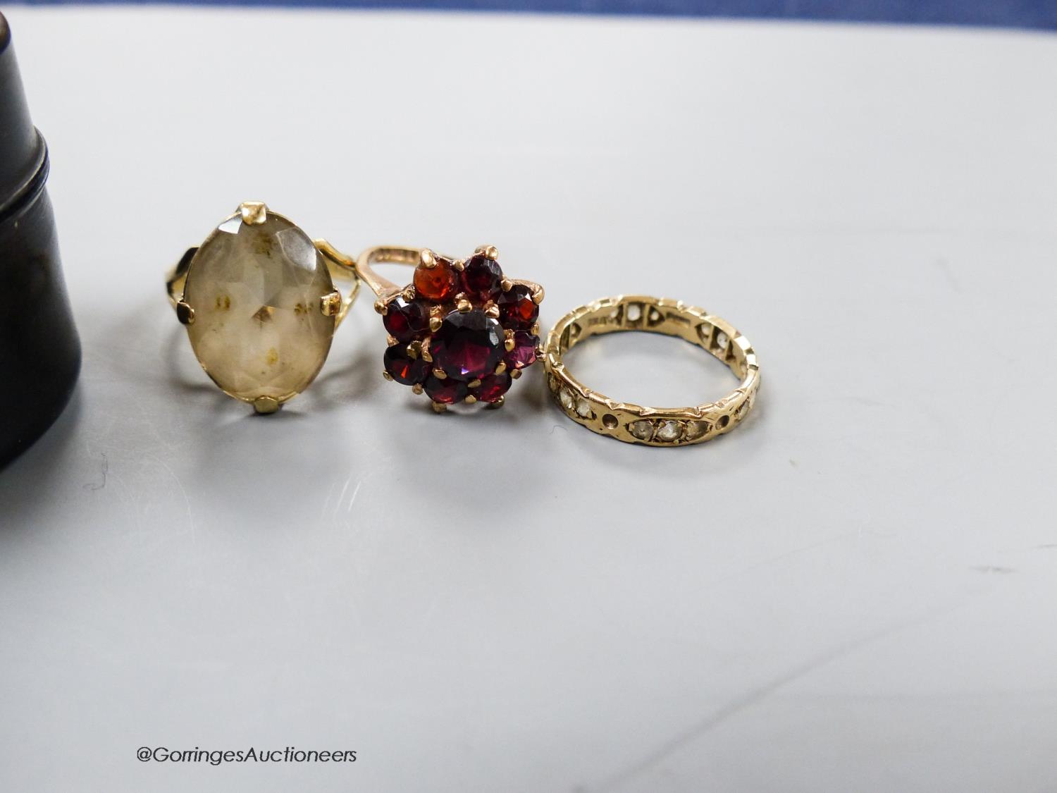 Three assorted 9ct gold and gem set rings, gross 8 grams. - Image 2 of 2