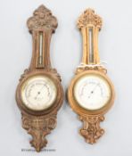 Two miniature wheel barometers, height 23cm