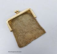 A small yellow metal (stamped 9ct) mesh evening purse, gross 33.5 grams.