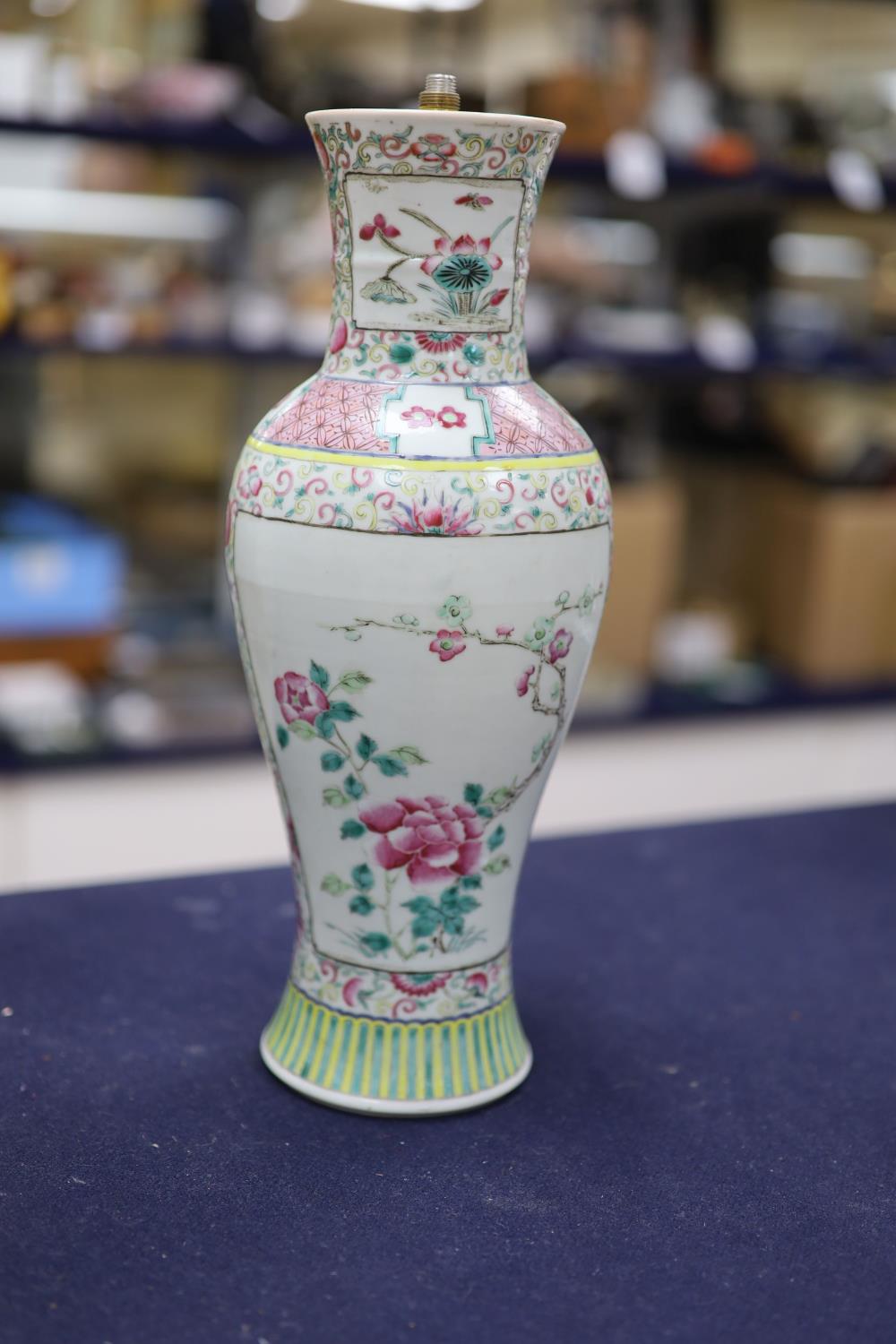 A pair of 19th century Chinese famille rose vases- ex lamp bases, height 31.5cm - Image 10 of 16