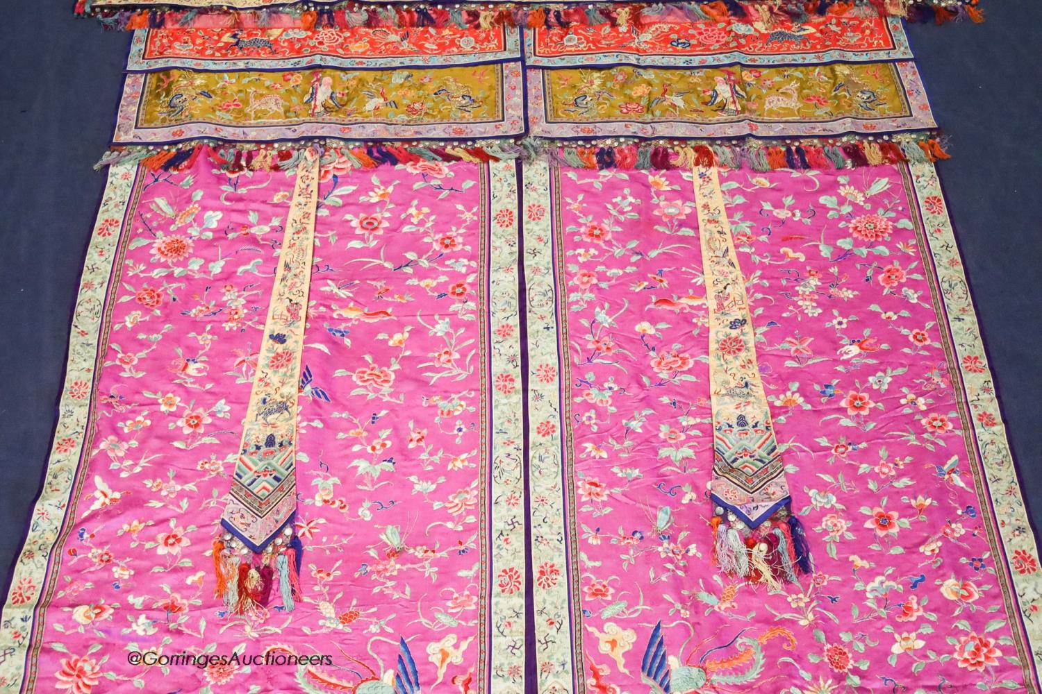 A pair of 20th century Chinese silk embroidered ceremonial panels, possibly for a wedding, 228cm - Image 3 of 10