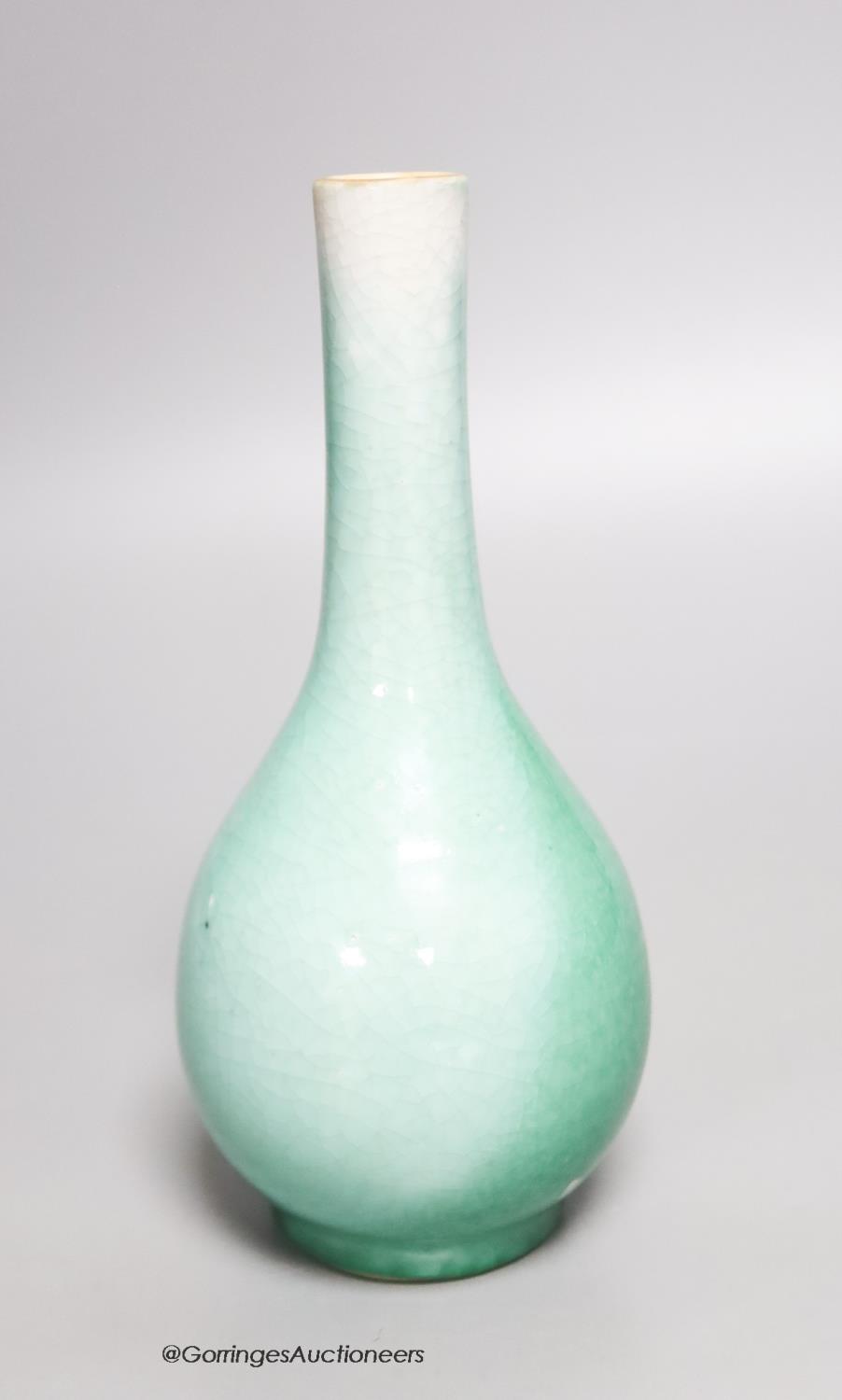 A Chinese green crackle glazed bottle vase, height 19cm