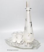 An Art Deco style glass decanter set, decanter height 40cm