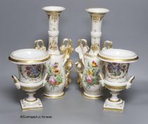 A pair of 19th century painted Paris porcelain vases, base marked B.B., together with a pair of