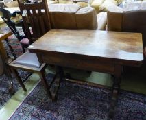 A Victorian rosewood rectangular folding card table, W.91cm D.45cm H.73cm, and an Arts and Crafts