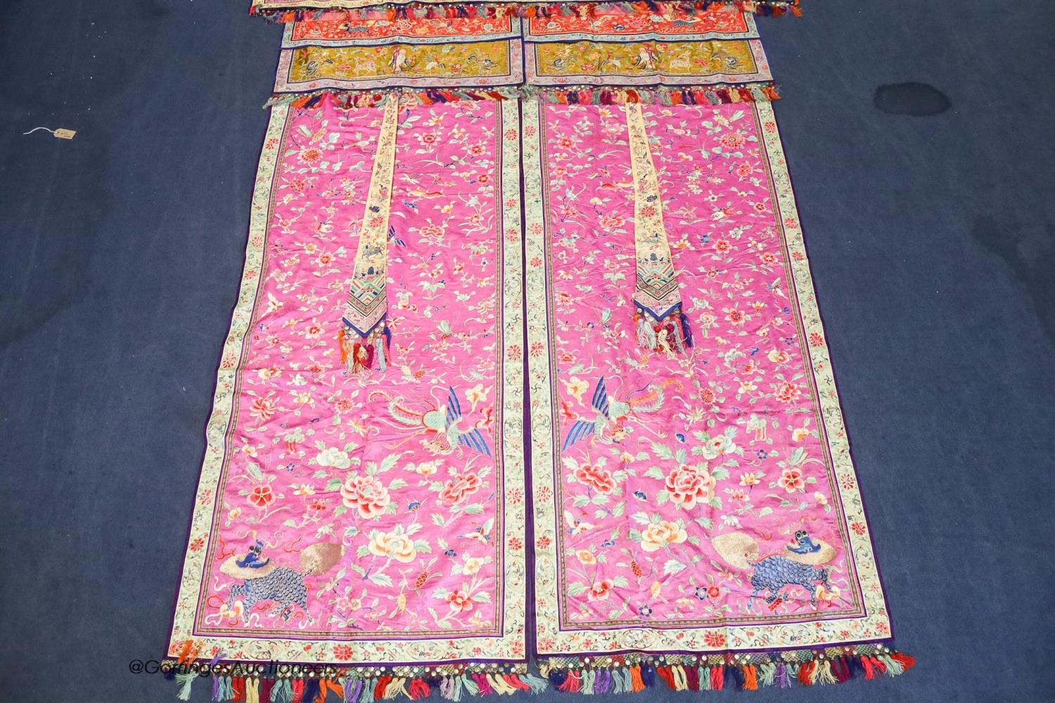 A pair of 20th century Chinese silk embroidered ceremonial panels, possibly for a wedding, 228cm - Image 5 of 10