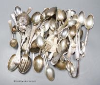 A small collection of 19the century and later silver small flatware, etc, including sterling and a