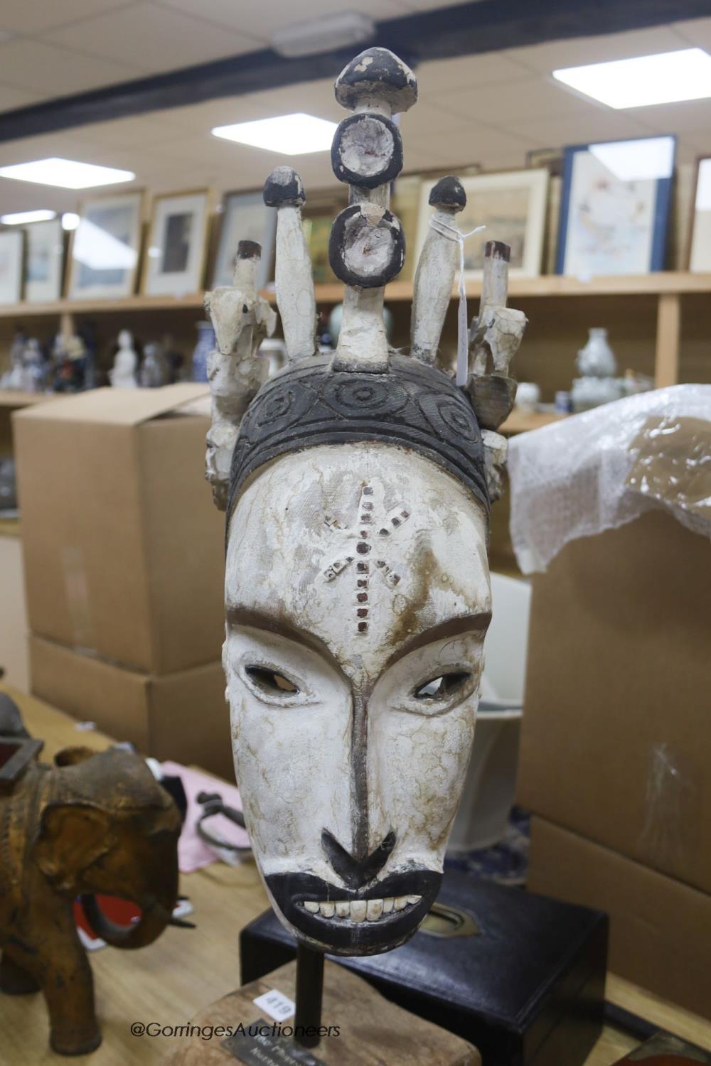 A Nigerian Ibo Maiden style mask, on stand, height 79cm - Image 2 of 3