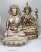 Two Asian bronze seated figures of Bodhisattvas, 37 cm high