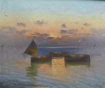 Bardi (Italian School), oil on canvas, Neopolitan fishing boats at sunset, signed, 49 x 59cm