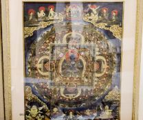 A framed and glazed Tibetan Mandala thangka, 71 x 51cm